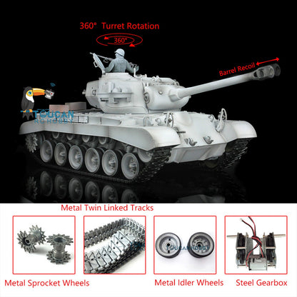 Henglong 1/16 TK7.0 Upgraded RC Tank Model 3838 USA M26 W/ 360 Degrees Rotating Turret Metal Tracks w/ Double Rubber Pad Smoking