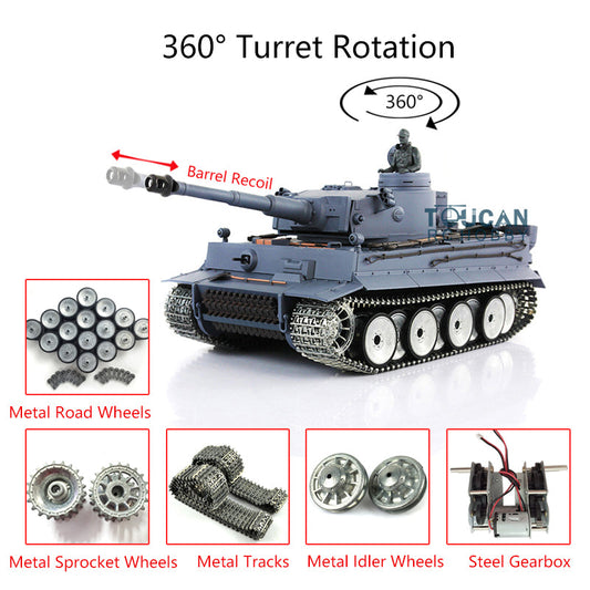 Henglong 1/16 Tiger I RC Tank Model 3818 TK7.0 w/ 360 Degrees Rotating Turret Metal Idler Sprocket Road Wheels Smoking Gearbox