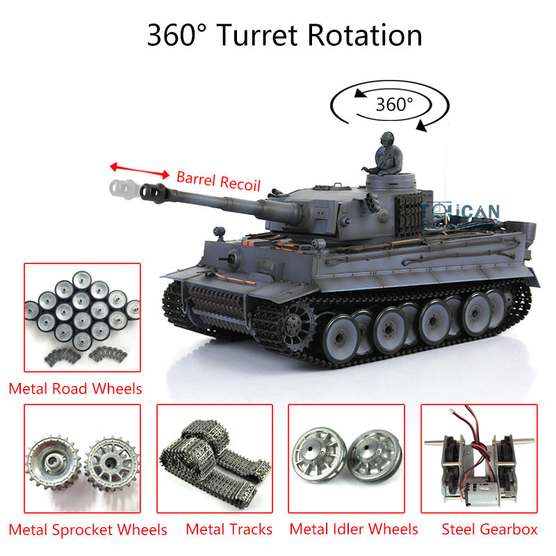 IN STOCK Henglong 1/16 Tiger I RC Tank Model 3818 TK7.0 w/ 360 Degrees Rotating Turret Metal Idler Sprocket Road Wheels Smoking Gearbox