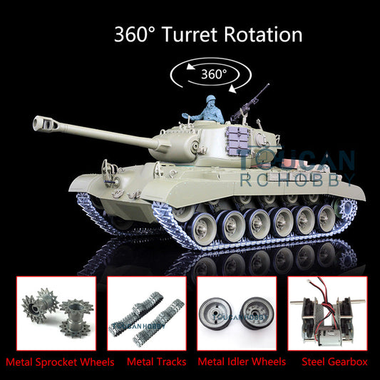 2.4G Henglong 1/16 TK7.0 Upgraded M26 Pershing RC Tank 3838 w/ 360 Degrees Rotating Turret Metal Tracks Sprocket Wheels Engine Sound