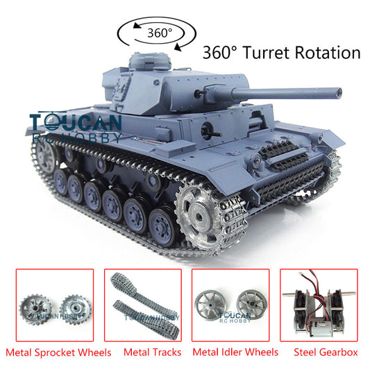 Henglong 1/16 Upgraded German Tank 3848 RC Tank Panzer III L TK7.0 360 Degrees Rotating Turret 2 Sounds for Radio Control Tank