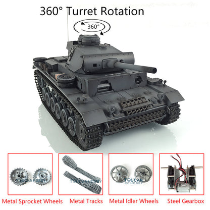 Henglong 1/16 Upgraded German Tank 3848 RC Tank Panzer III L TK7.0 360 Degrees Rotating Turret 2 Sounds for Radio Control Tank