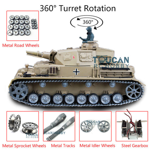 Henglong TK7.0 1/16 Radio Tank 3858 German Panzer IV F RC Tank w/ 360 Degrees Rotating Turret Metal Road Wheels Tracks IR Battle