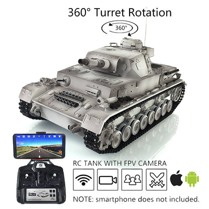 Henglong TK7.0 1/16 Customized RC Tank 3858 Panzer IV F RTR RC Tank w/ 360 Degrees Rotate Turret FPV Camera Metal Road Wheels Tracks
