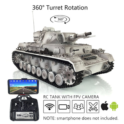 Henglong 1/16 RC Tank 3858 Upgraded Panzer IV F TK7.0 RTR Radio Control Tank W/ 360 Degrees Rotating Turret FPV Camera Metal Tracks