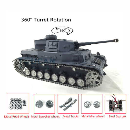 Henglong 1/16 7.0 Customized RC Tank Model Panzer IV F2 3859 RTR Tank Model w/ Metal Road Wheels Tracks Idler Sprocket Wheels Gun Sound
