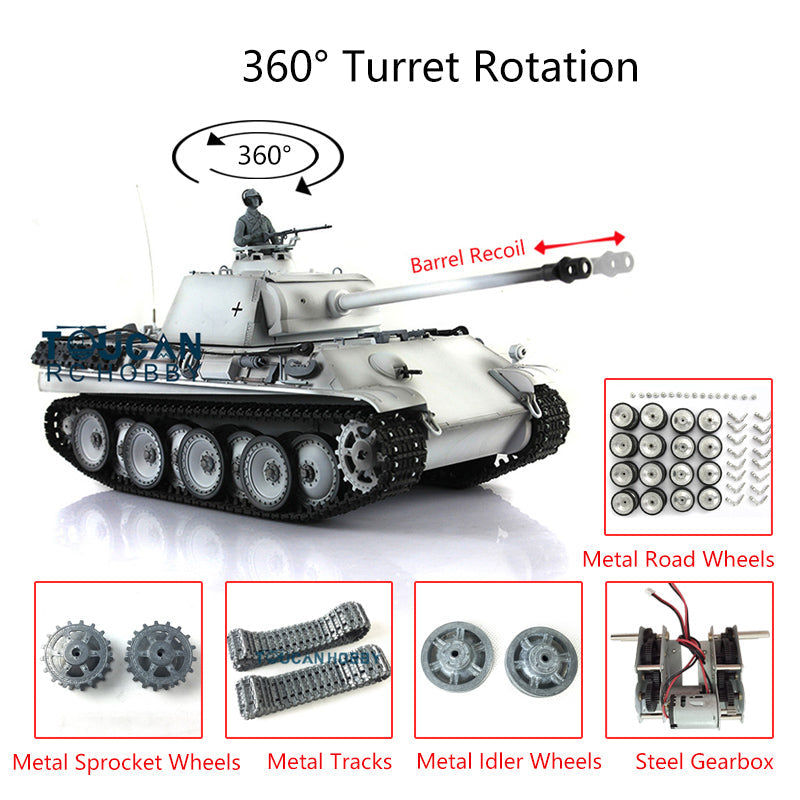 Henglong 1/16 RC Tank TK7.0 3879 Customized German Tank Panther G RTR Tank w/ 360 Degrees Rotating Turret Metal Road Wheel