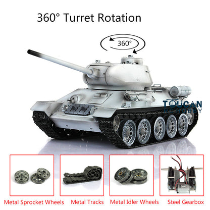 2.4Ghz Henglong 1:16 7.0 Upgrade Soviet T34-85 RTR RC Tank 3909 360 Degrees Turret Electric Model Metal Tracks Sprockets
