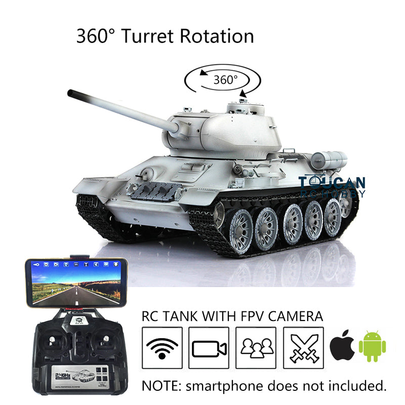 Henglong FPV 1/16 Scale TK7.0 Edition Soviet T34-85 RTR RC Tank 3909 360 Degrees Turret Steel Gearbox Plastic Chassis Upper Hull