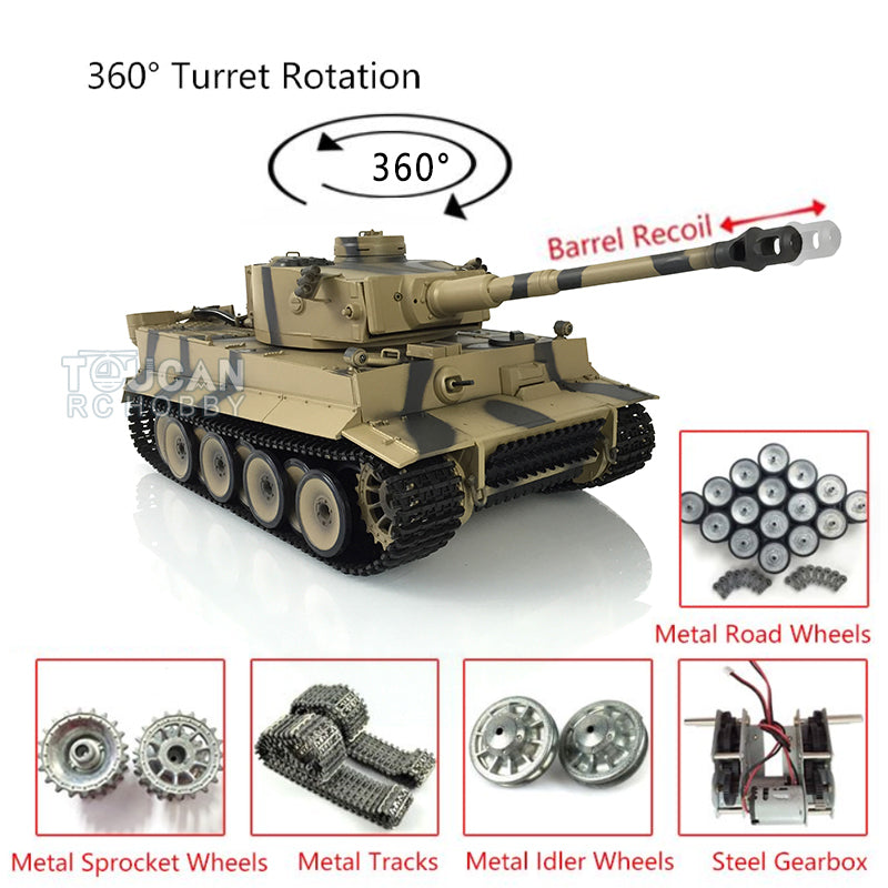 IN STOCK Henglong 1/16 Tiger I RC Tank Model 3818 TK7.0 w/ 360 Degrees Rotating Turret Metal Idler Sprocket Road Wheels Smoking Gearbox