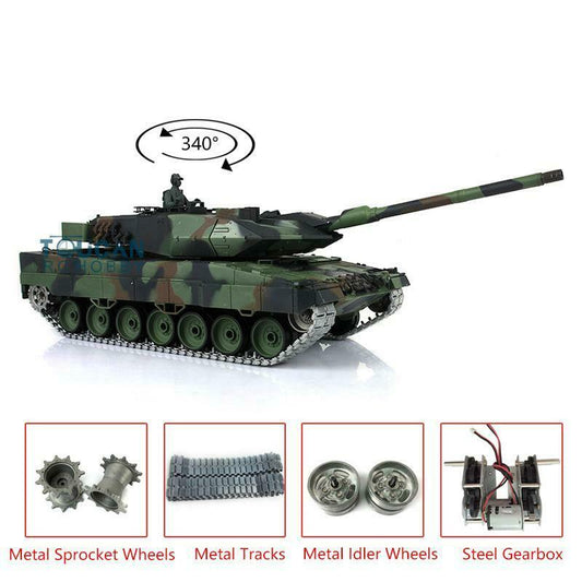 US Warehouse Henglong 1/16 Scale 7.0 Upgraded German Leopard2A6 340 Degree Turret Metal Tracks Sound Smoke RTR RC Tank 3889 Model