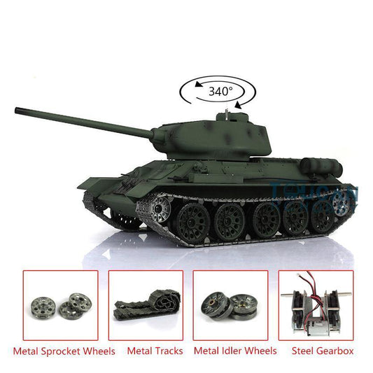 US Warehouse 2.4Ghz Henglong 1:16 Scale 7.0 Upgraded Soviet T34-85 RTR RC Tank 3909 Model BB Infrared Metal Tracks Driving Wheels
