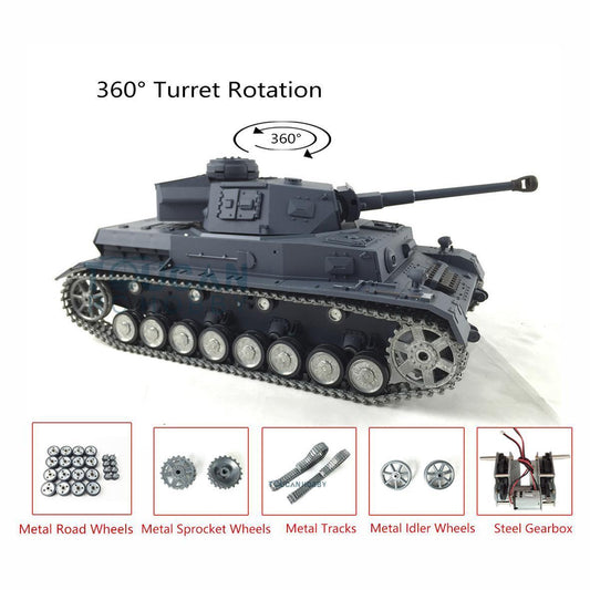 US Warehouse Henglong 1/16 Scale 7.0 Customized German Panzer IV F2 RTR RC Tank Model 3859 Metal Tracks Wheels 360 Degree grees Turret