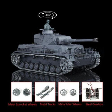 Carro Armato RC Henglong German Panzer IV 1/16 Scala 3858, RTR, Con Fumo E BB, Elettrico